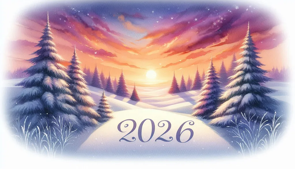 2026 Winter Sunrise Forest Illustration