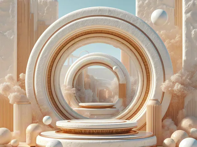 minimal abstract 3D arch composition in warm tones
