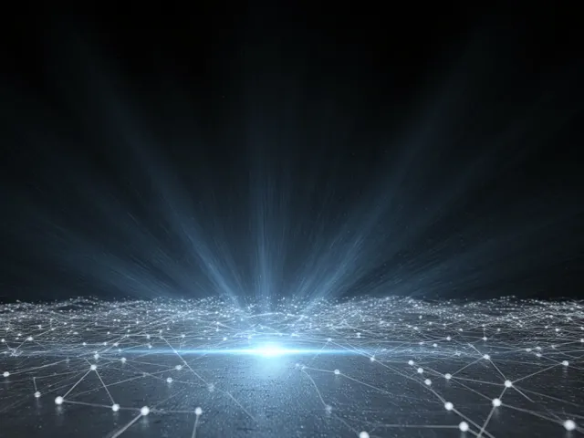 Futuristic digital grid with bright horizon