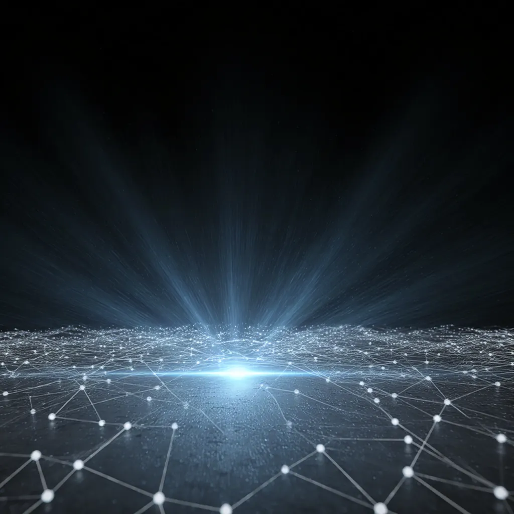 Futuristic digital grid with bright horizon