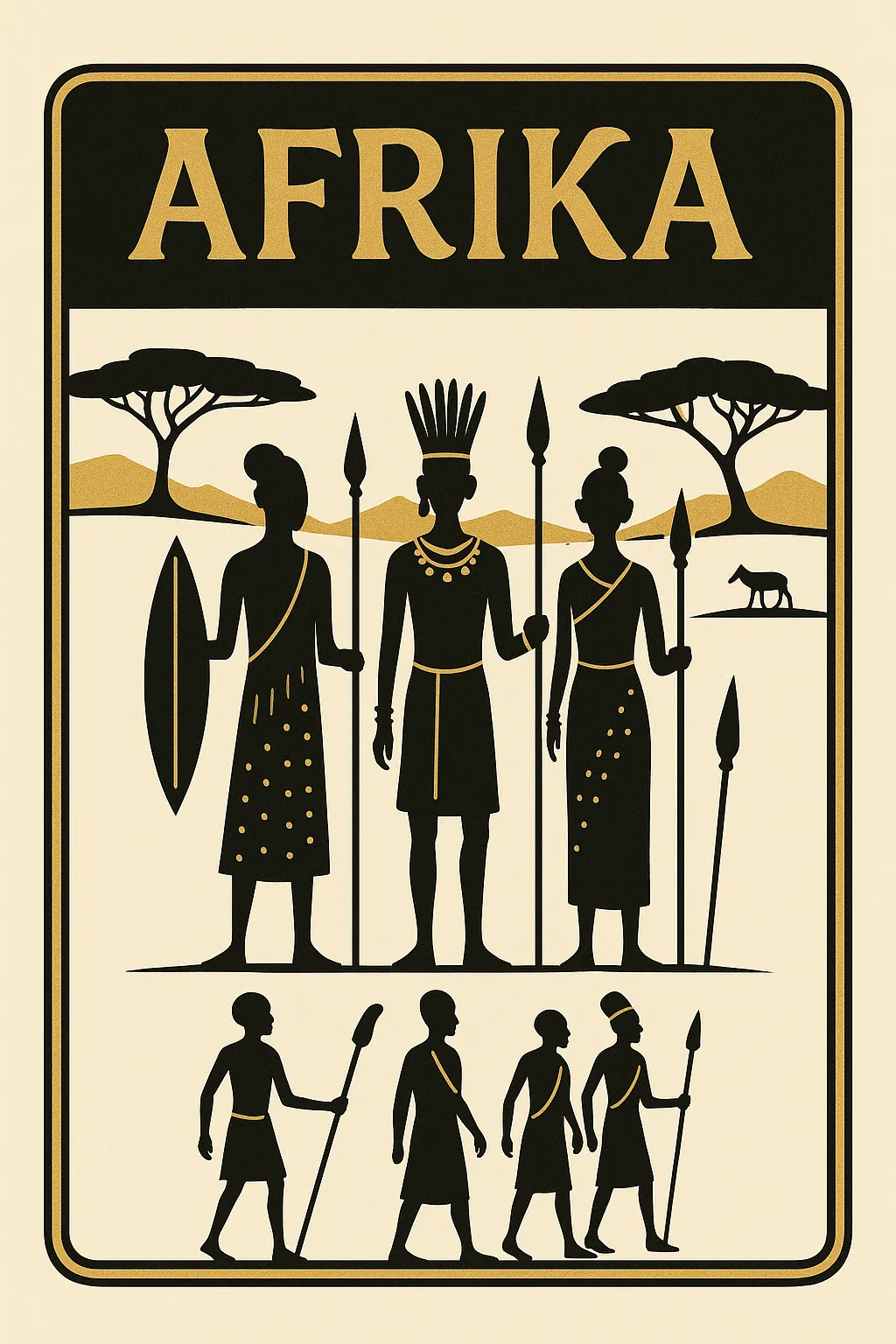 Africa illustration with traditional figures and cultural motifs
