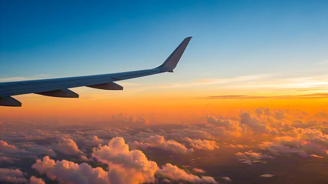 Sunset sky view from airplane window