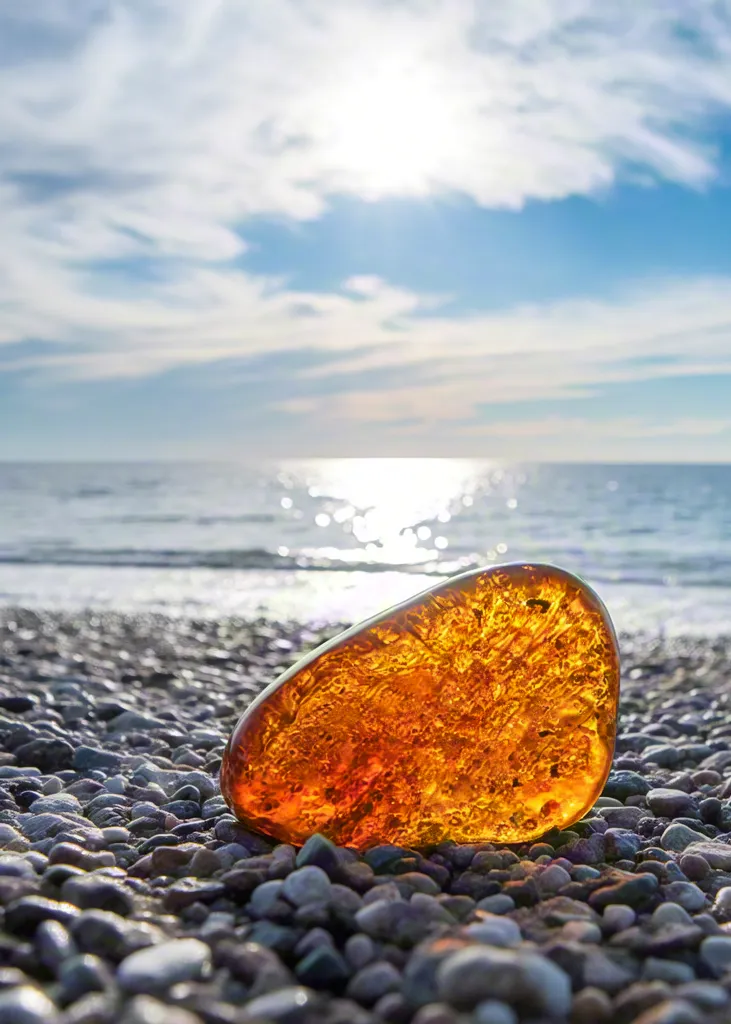 Amber stone on pebble beach
