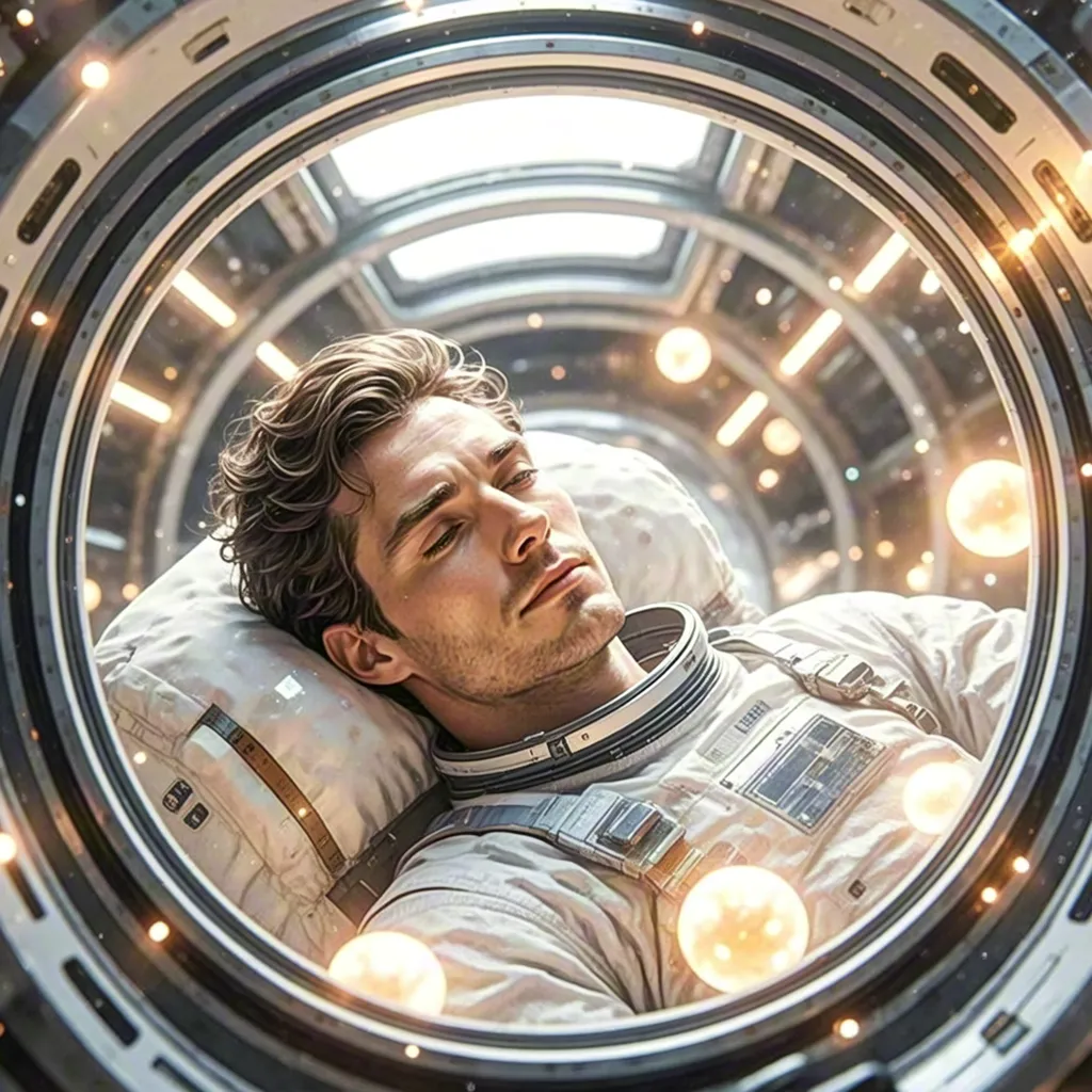 Astronaut resting inside cryo capsule