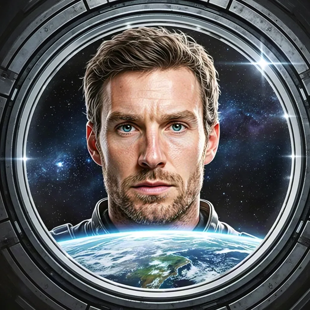 Astronaut-style portrait of man above Earth