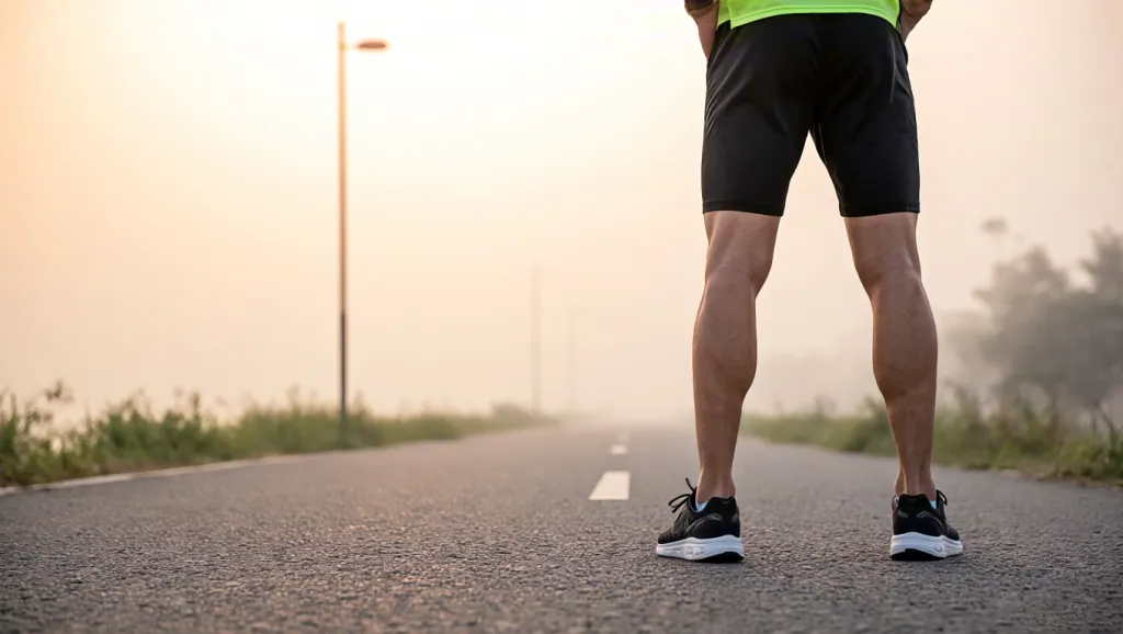 Athlete standing on foggy road