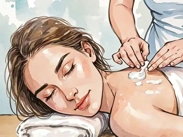 Woman enjoying a massage with oil applied by a spa therapist.