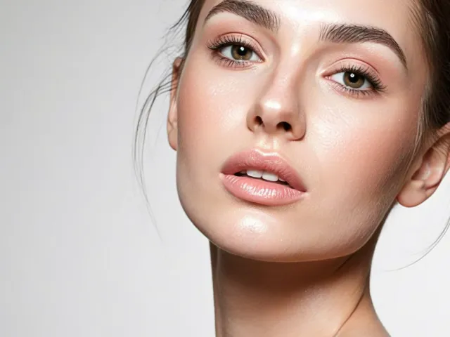 Clean studio portrait of young woman with natural makeup on white background