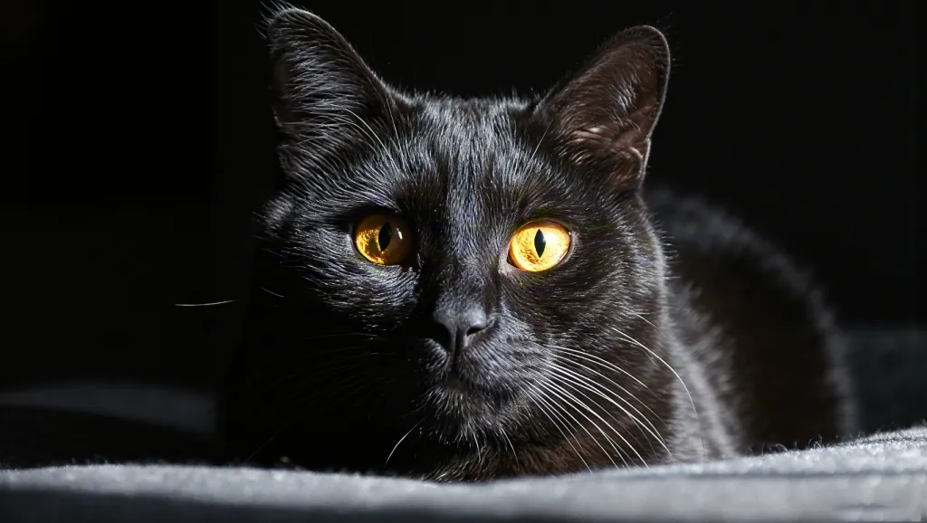 Black cat with bright yellow eyes