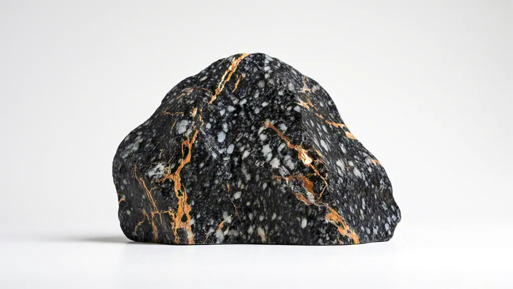 Black mineral stone on white background