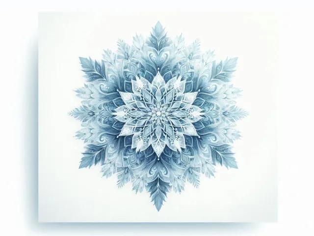 Detailed frosty blue snowflake in crystal geometric design