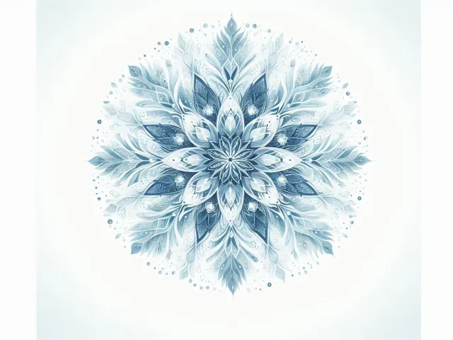 Detailed icy blue watercolor snowflake on white background