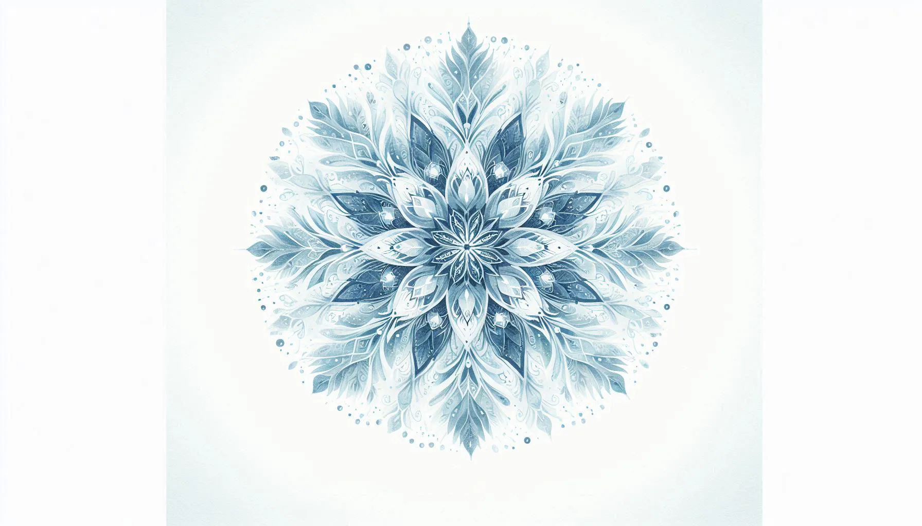 Detailed icy blue watercolor snowflake on white background