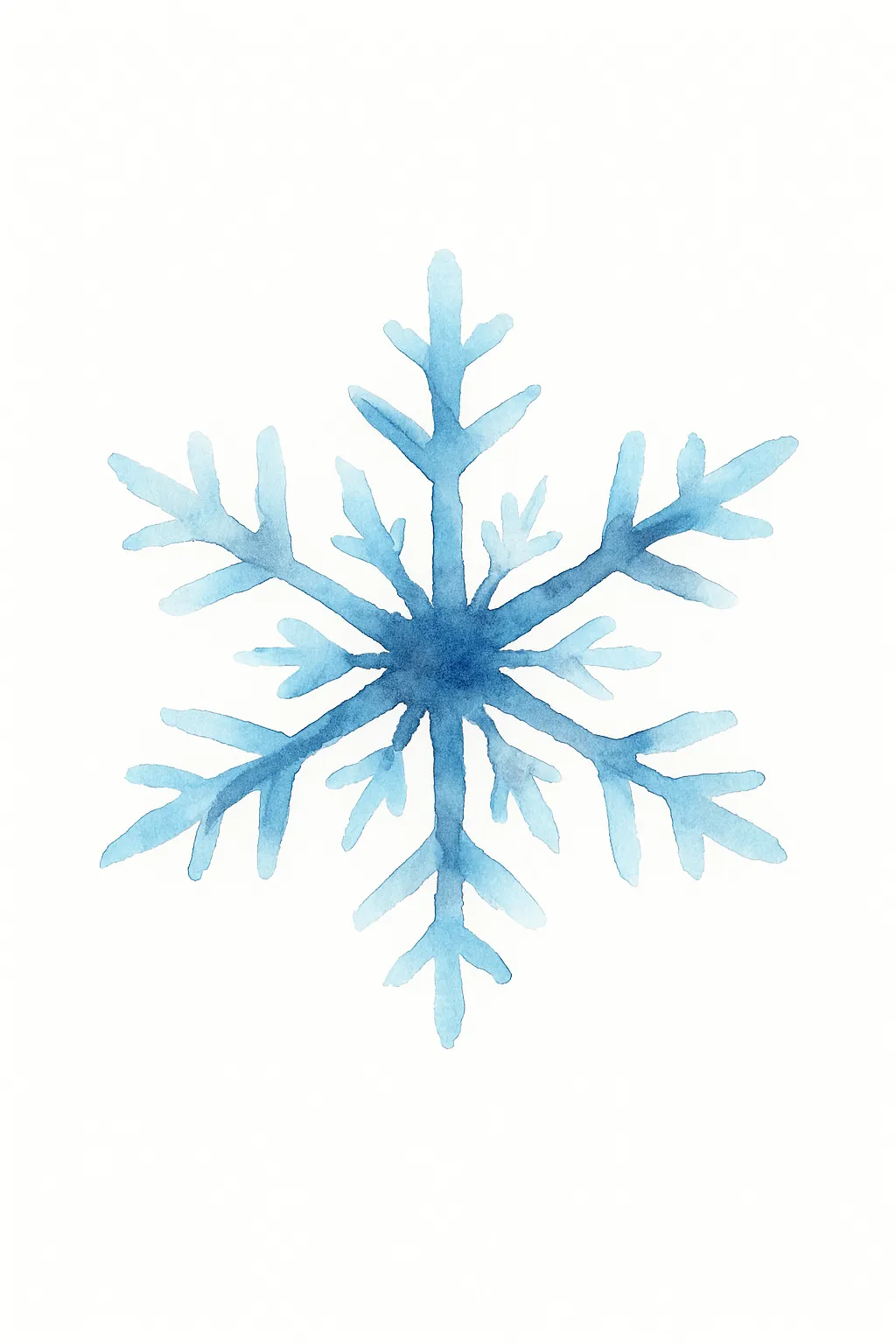 simple blue watercolor snowflake on white background