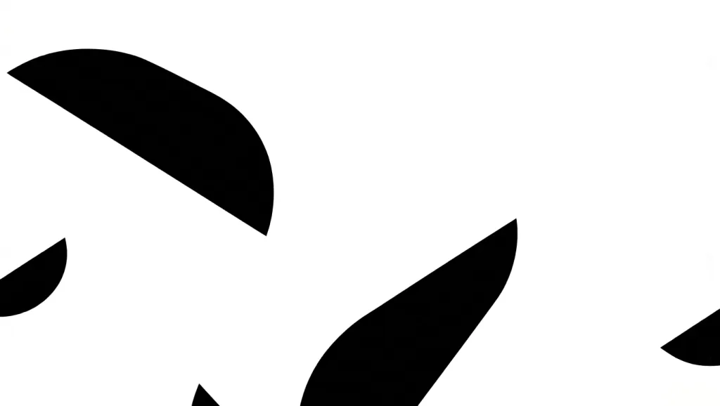 Black organic leaf-like shapes arranged on white abstract background.