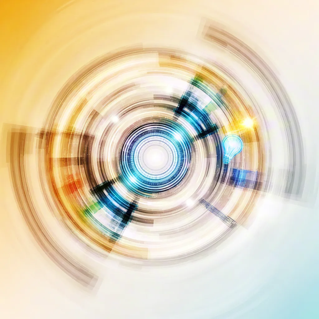 Vibrant colorful circular abstract symbol with overlapping curved shapes.