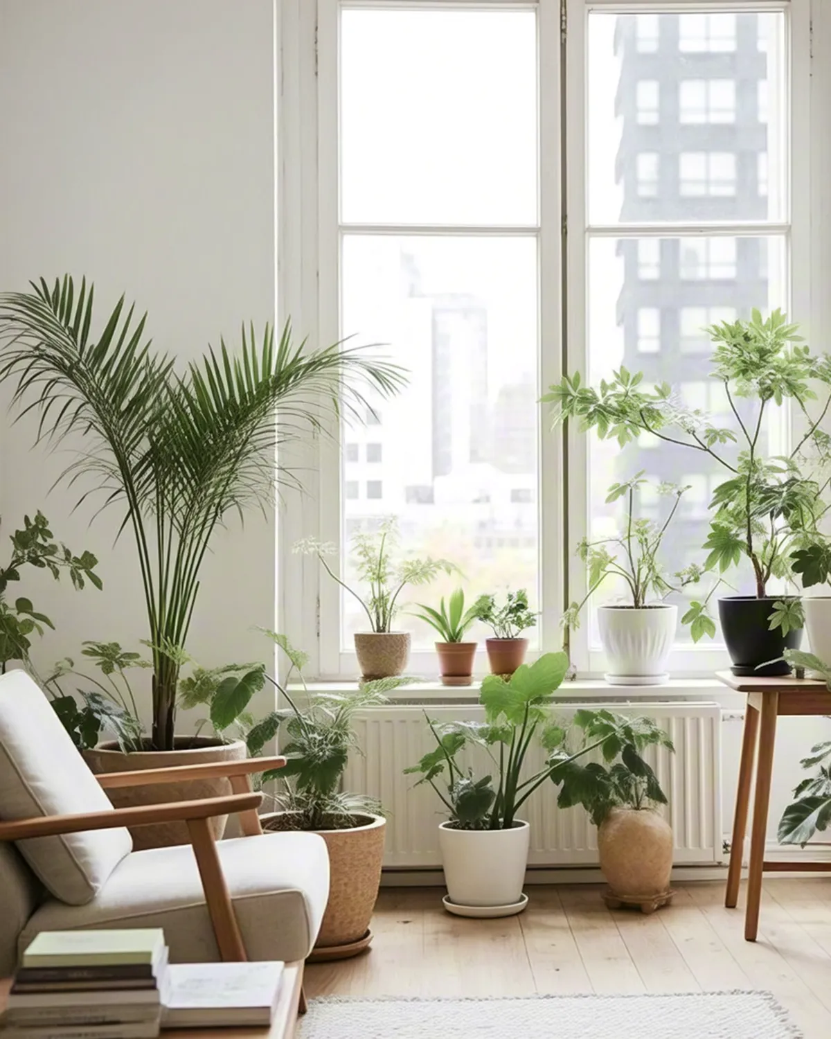 Sunlit interior filled with green indoor plants