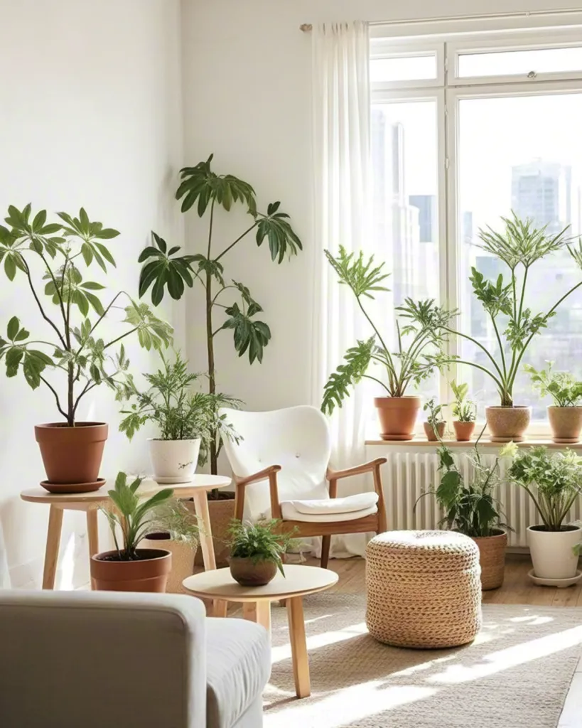 Bright living room with plants