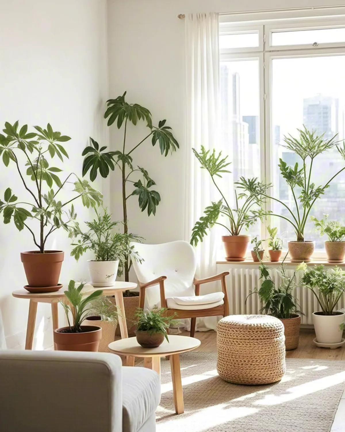 Cozy interior filled with green potted plants