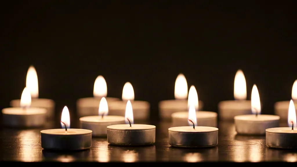 Burning candles glowing in dark background