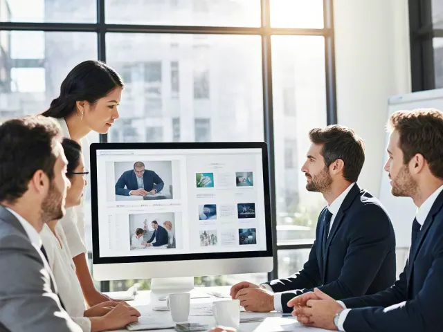 Group of business people having meeting at desk