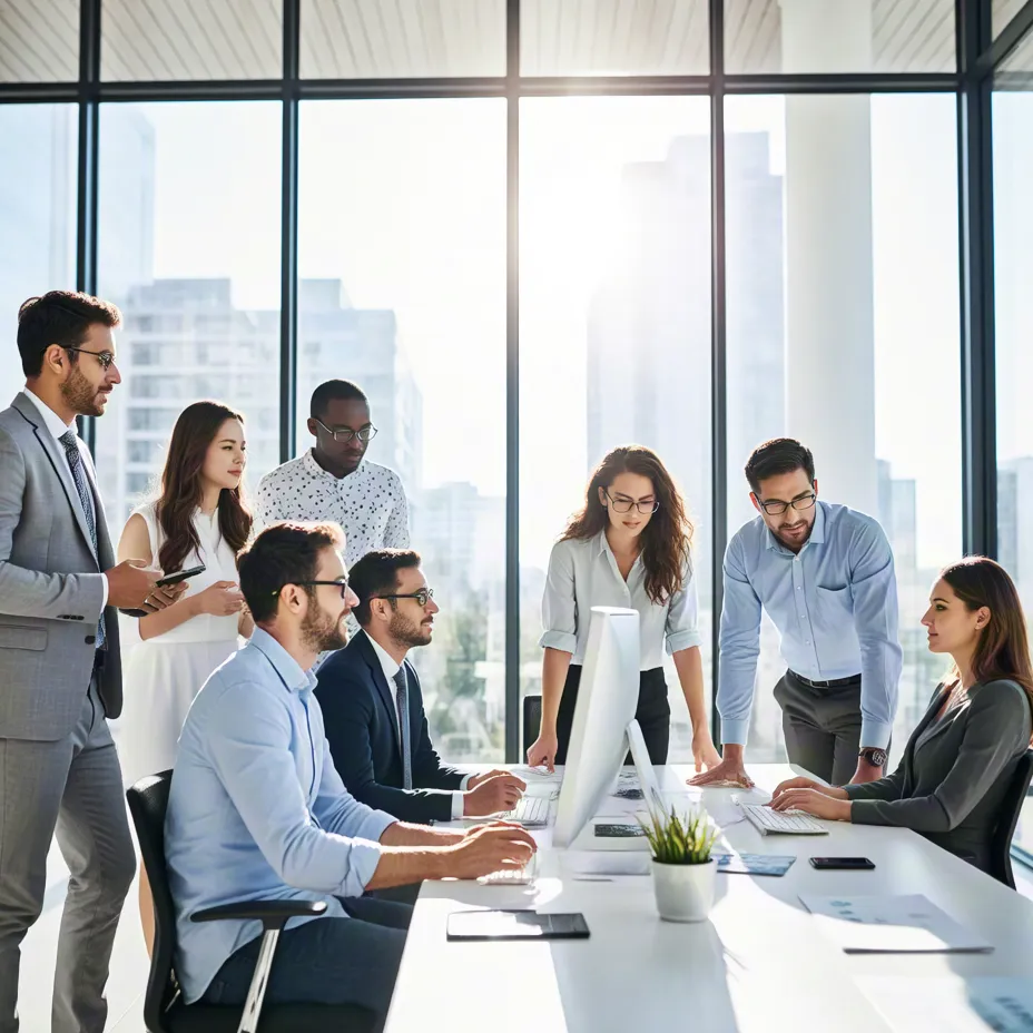 Business team meeting in bright office || ernie ai**