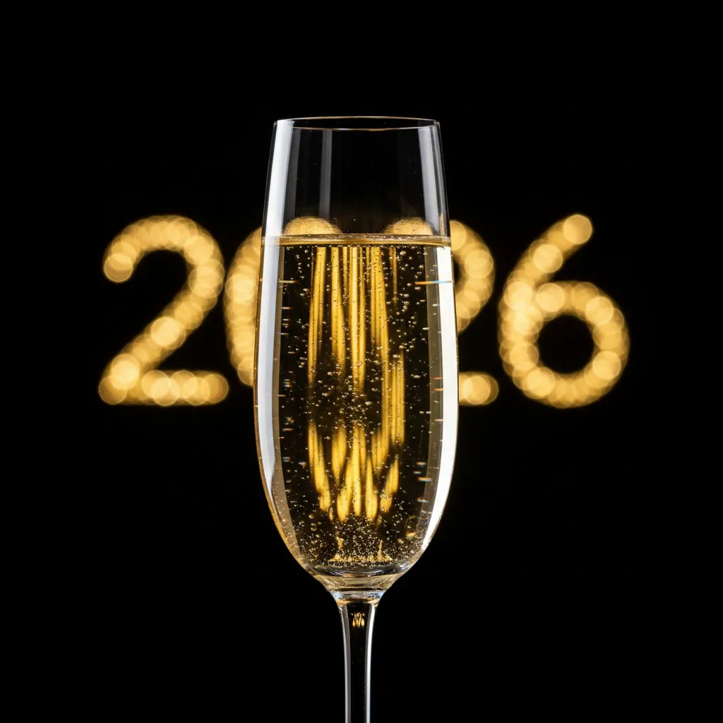 Champagne Glass with 2026 Lights