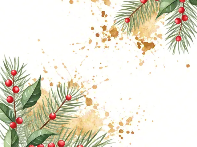 Evergreen branches and red berries forming a holiday border
