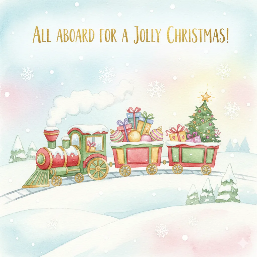 Christmas train illustration with gifts