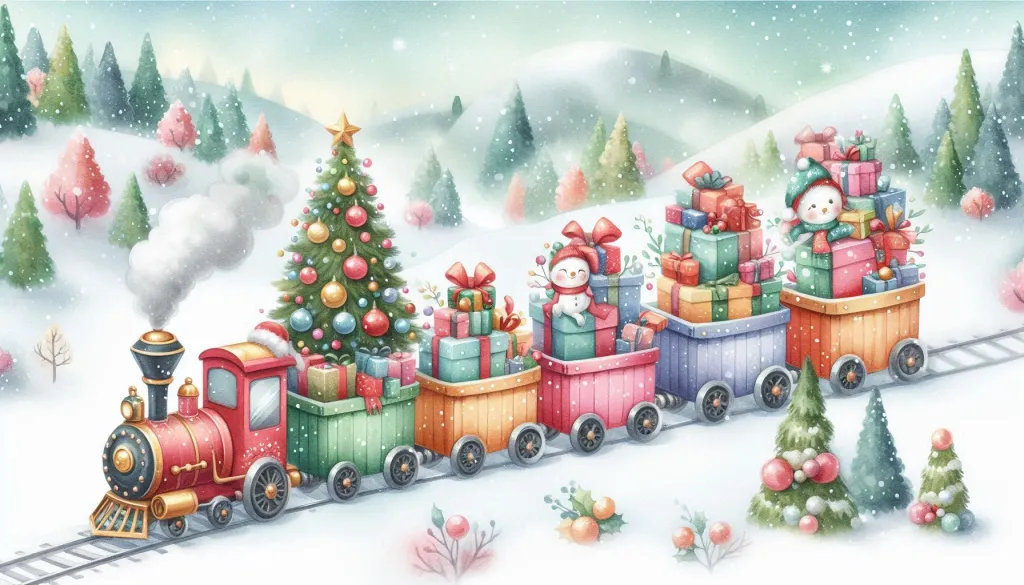 Christmas Train in Snowy Landscape