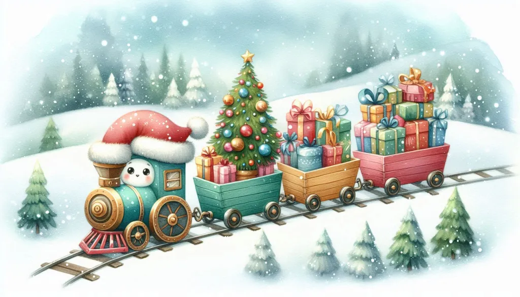 Christmas Train with Gifts Illustration