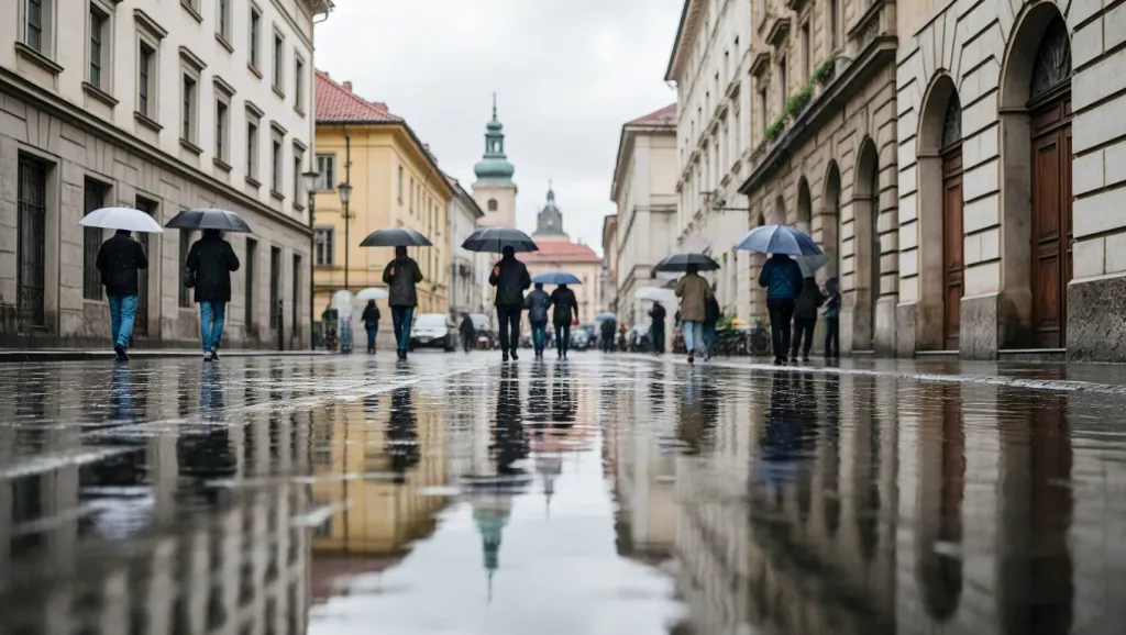 City street reflections after rain