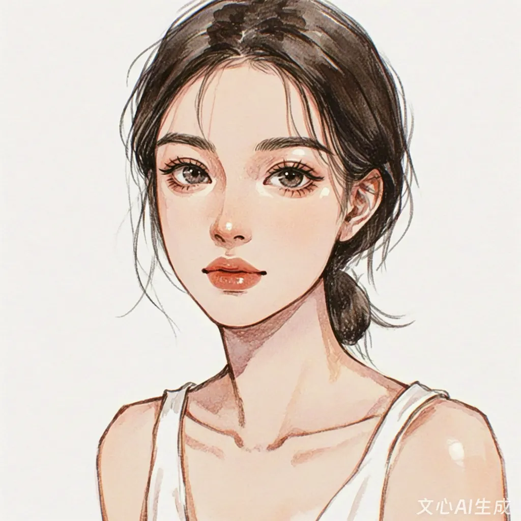 Clean sketch portrait of young woman