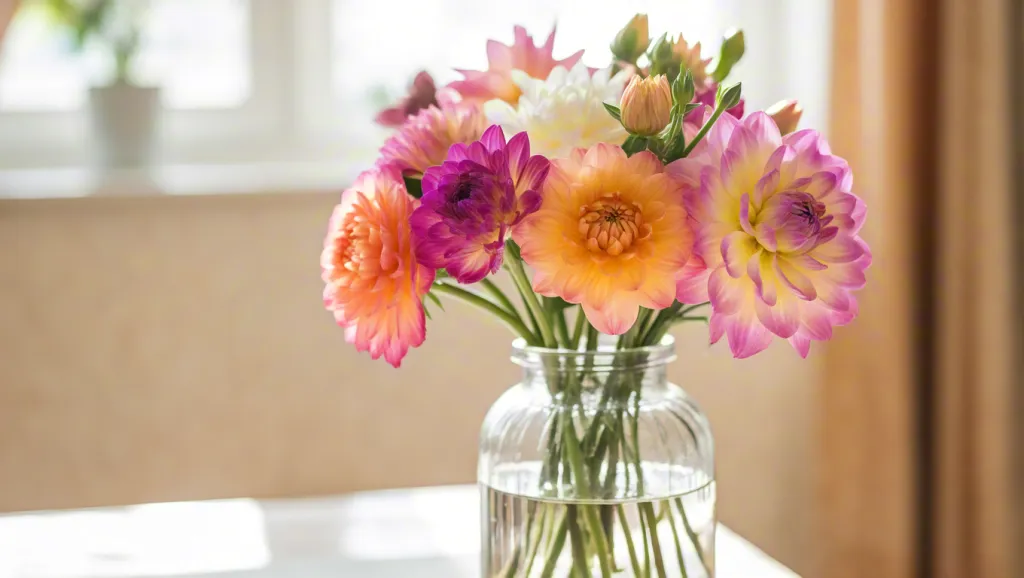 Colorful flowers in glass vase