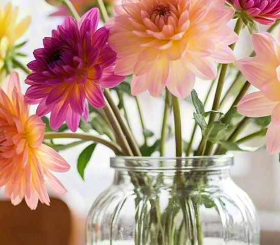 Fresh bouquet of colorful flowers in vase