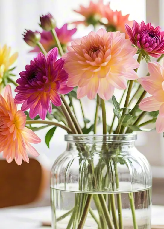 Colorful flowers in glass vase