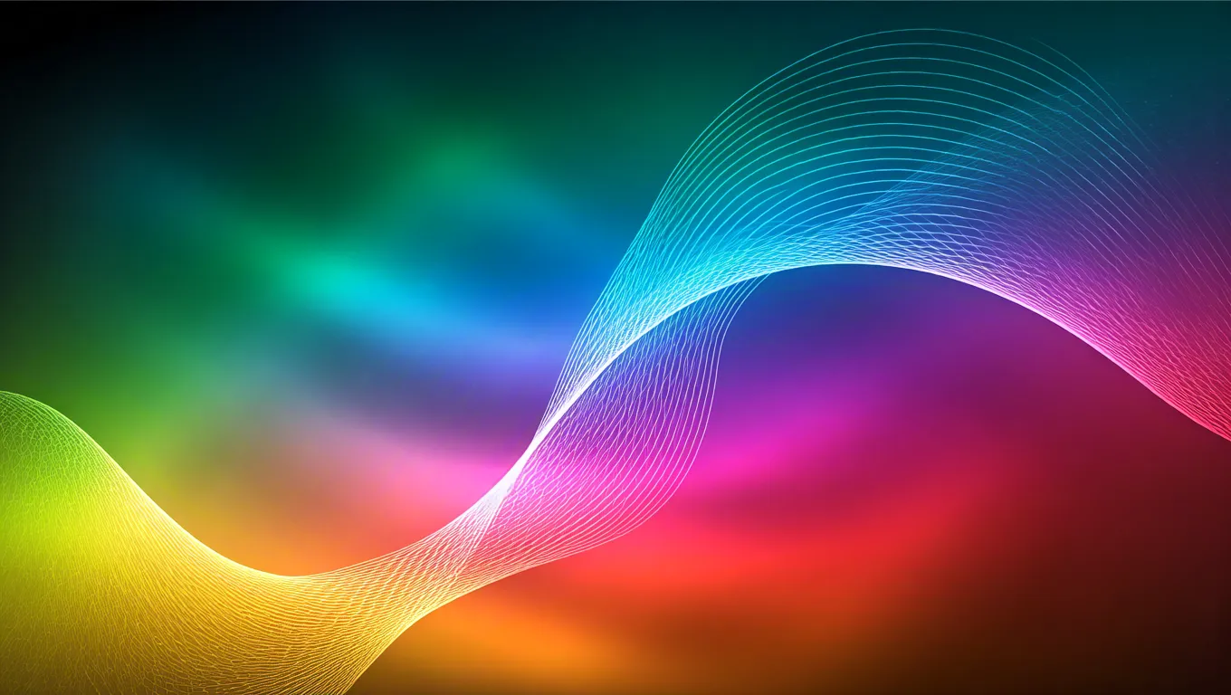 Bright multicolor neon wave lines blending smoothly on dark background.
