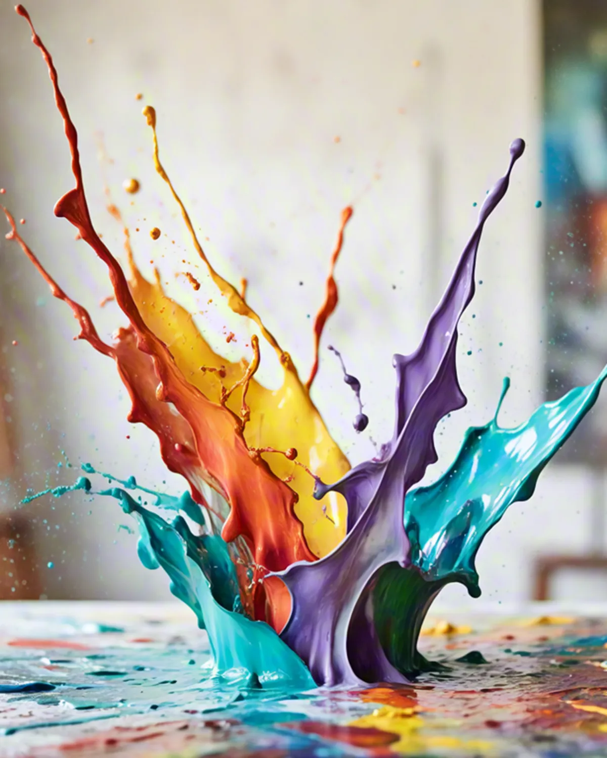 Vibrant splash of mixed liquid colors