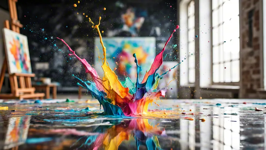 Colorful paint splash in art studio