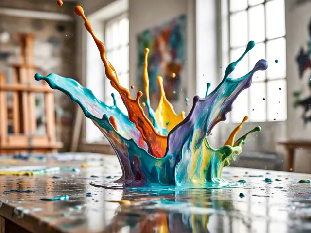 Vibrant paint splash on canvas in creative studio