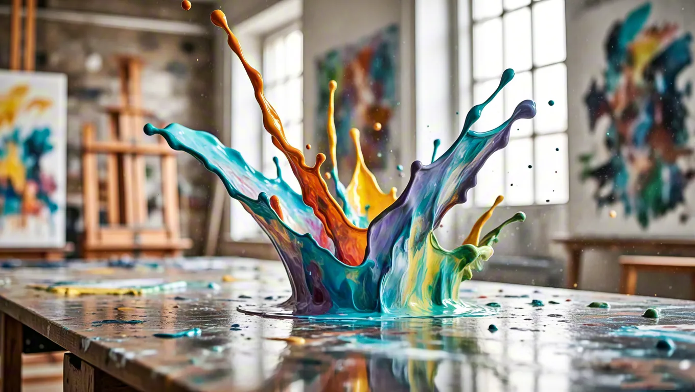 Vibrant paint splash on canvas in creative studio