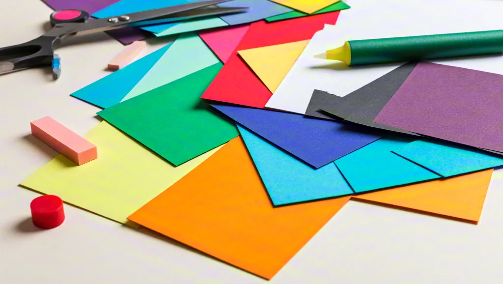 Colorful paper sheets top view
