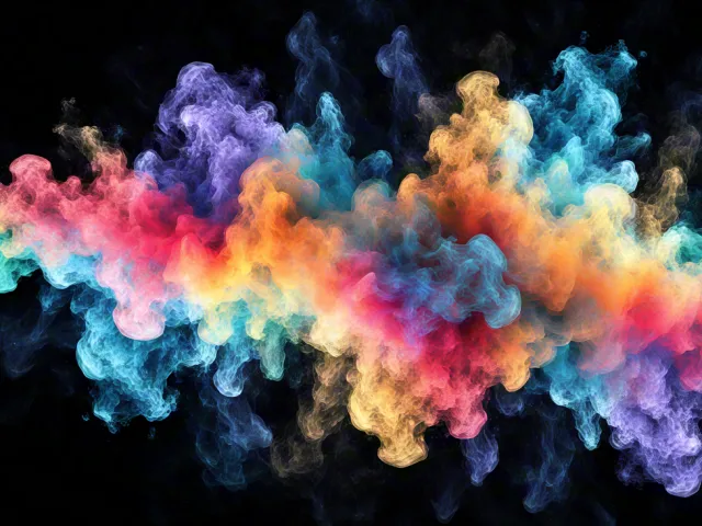 abstract colorful smoke swirling on dark background