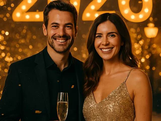 decorated 2026 lights above