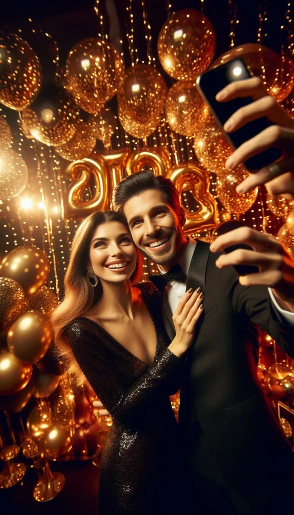 Couple taking New Year party selfie