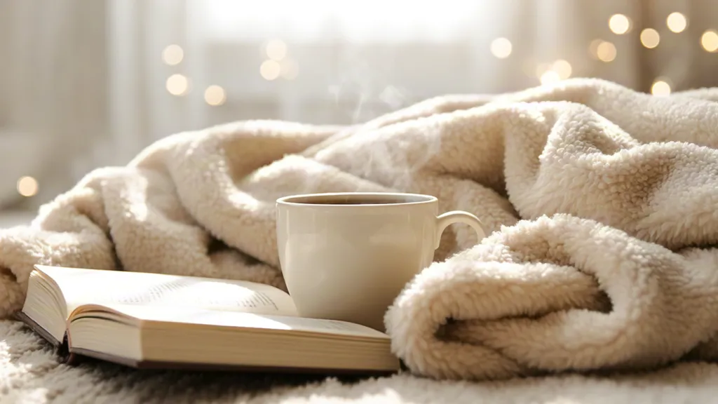 Cozy blanket and coffee setup