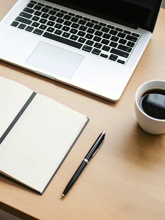 Creative desk setup with laptop and coffee