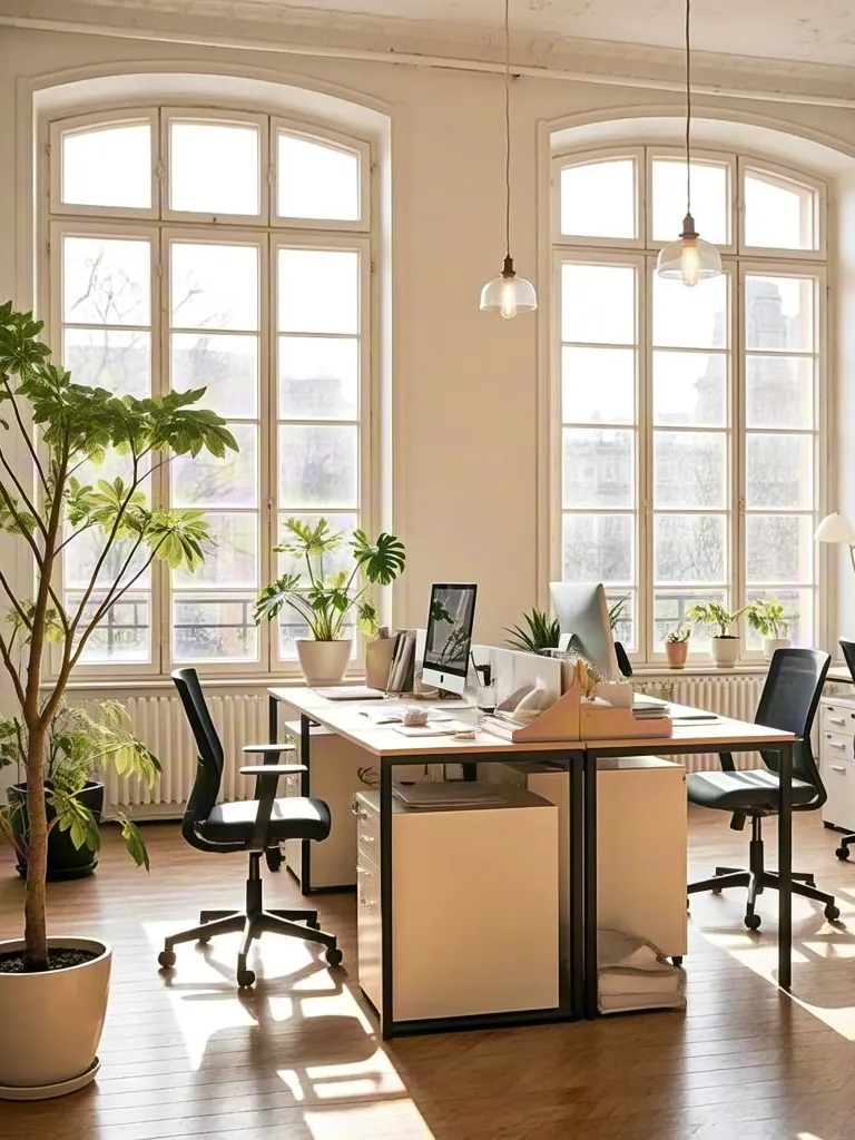 Creative office interior with natural light