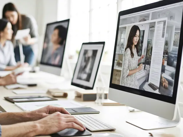 Designers working on computers in modern office