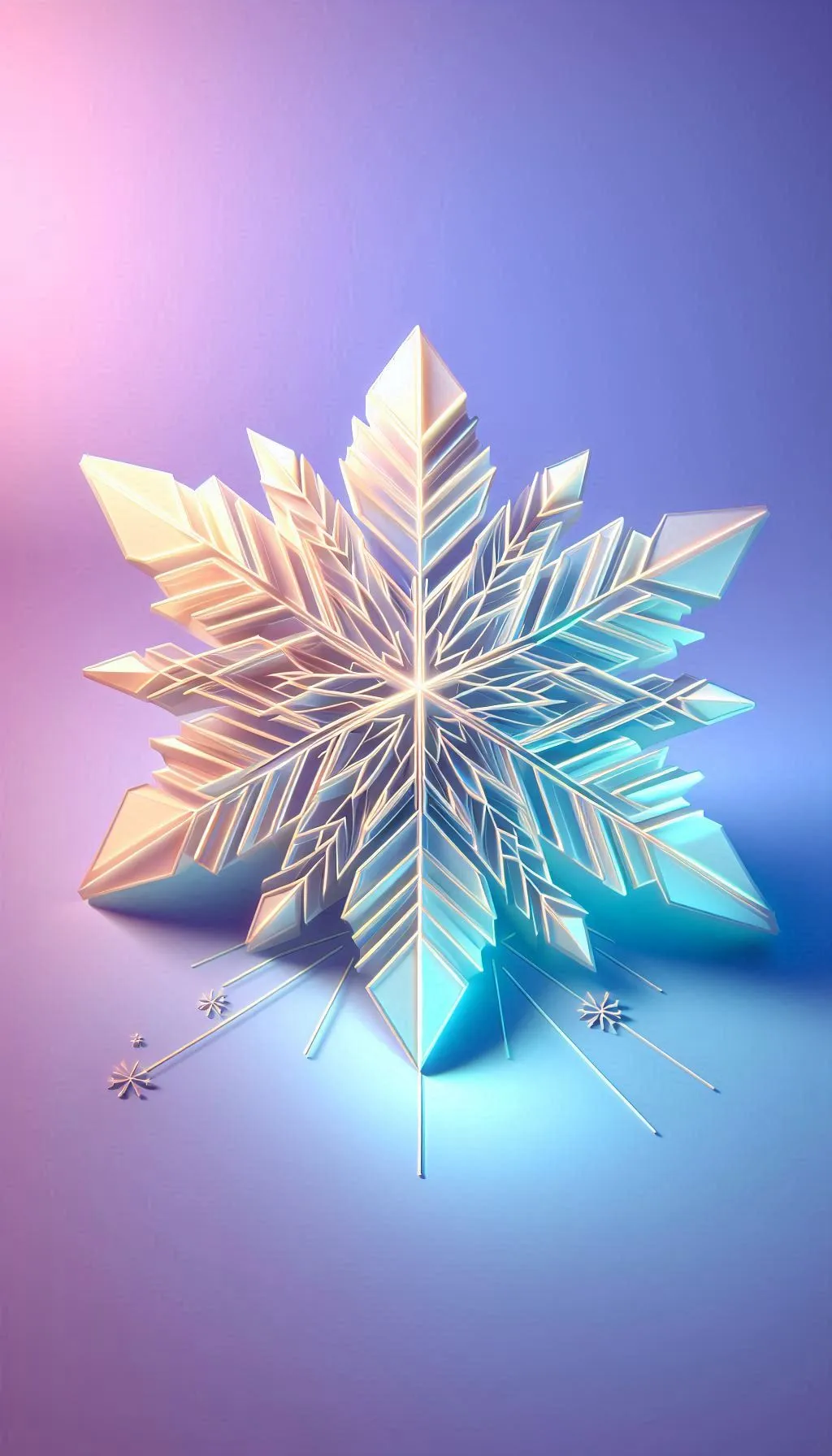 Detailed 3D snowflake with icy blue shimmering edges on pastel background